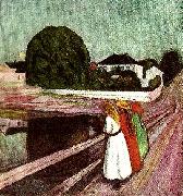 Edvard Munch flickor pa bron oil on canvas